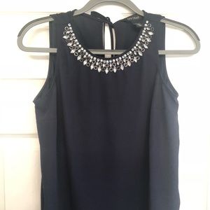 White House Black Market Navy Embellished Blouse